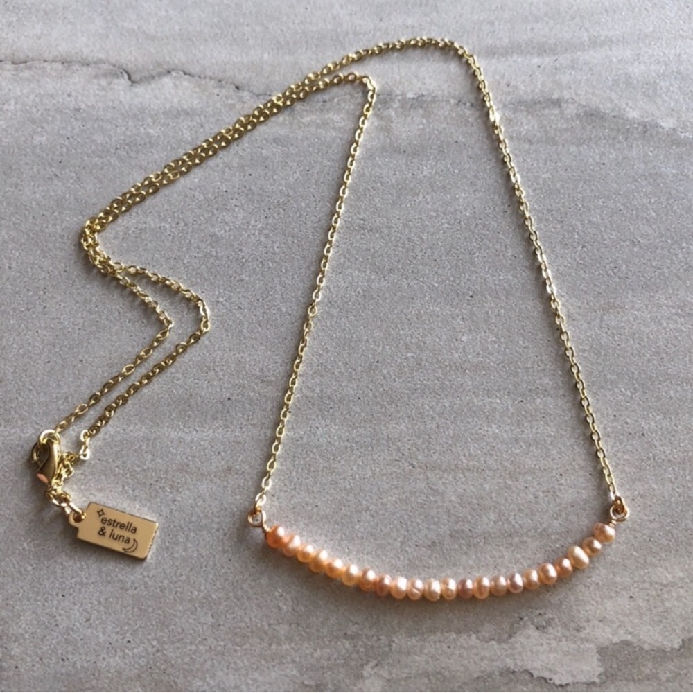 14k Gold Freshwater Pearl Bar Necklace - Picture 7 of 8